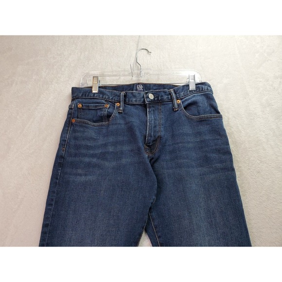 Gap Jeans Men Size 30 Blue Denim Cotton Medium Wash Flat Front Slim Straight Leg - Picture 3 of 9